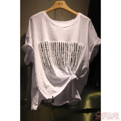 【廠家直銷2018夏季新品韓版亮片短袖寬破洞T恤時(shí)尚休閑女上衣潮1155】深圳市南山區(qū)伊人醉服飾批發(fā)商行 - 產(chǎn)品庫(kù)