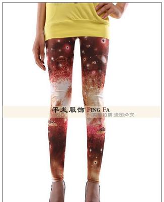 【批發(fā) 歐美原單外貿(mào) 紅色星空印花打底褲九分褲】?jī)r(jià)格_廠家_圖片 -